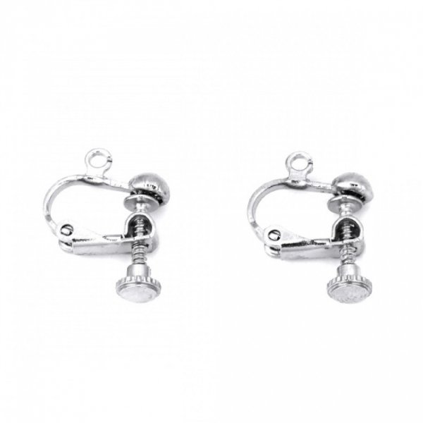Support Boucle d'oreille Clip r&eacute;glable &agrave; vis argent Vieilli 13 x 18 mm x 1 paire