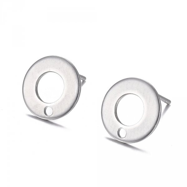 Support Boucle d'oreille puce ronde 10 mm en acier inoxydable N&deg;04-02 Argent