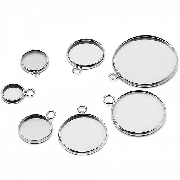 Porta cabochon tondo 14 mm Acciaio inox N&deg;05 Anello aperto
