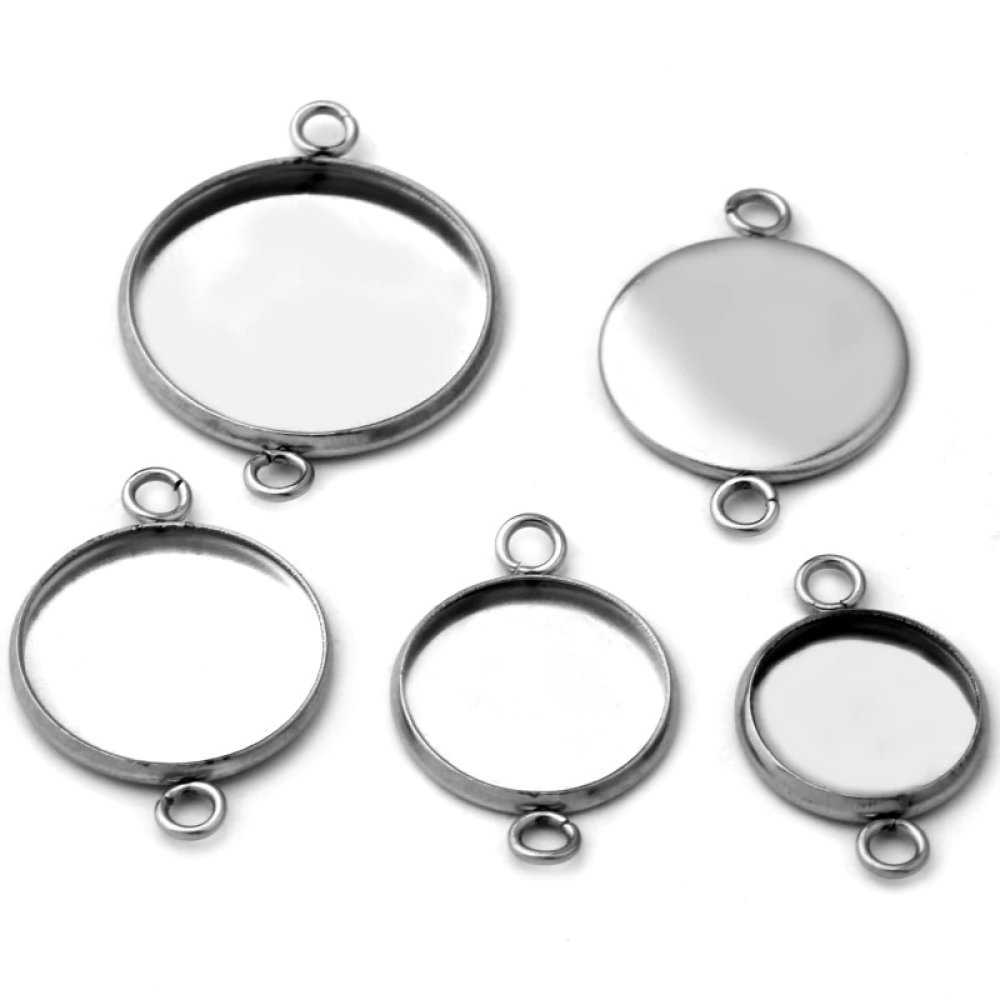 Porta cabochon tondo 08 mm Acciaio inox N°03 -2 Anelli