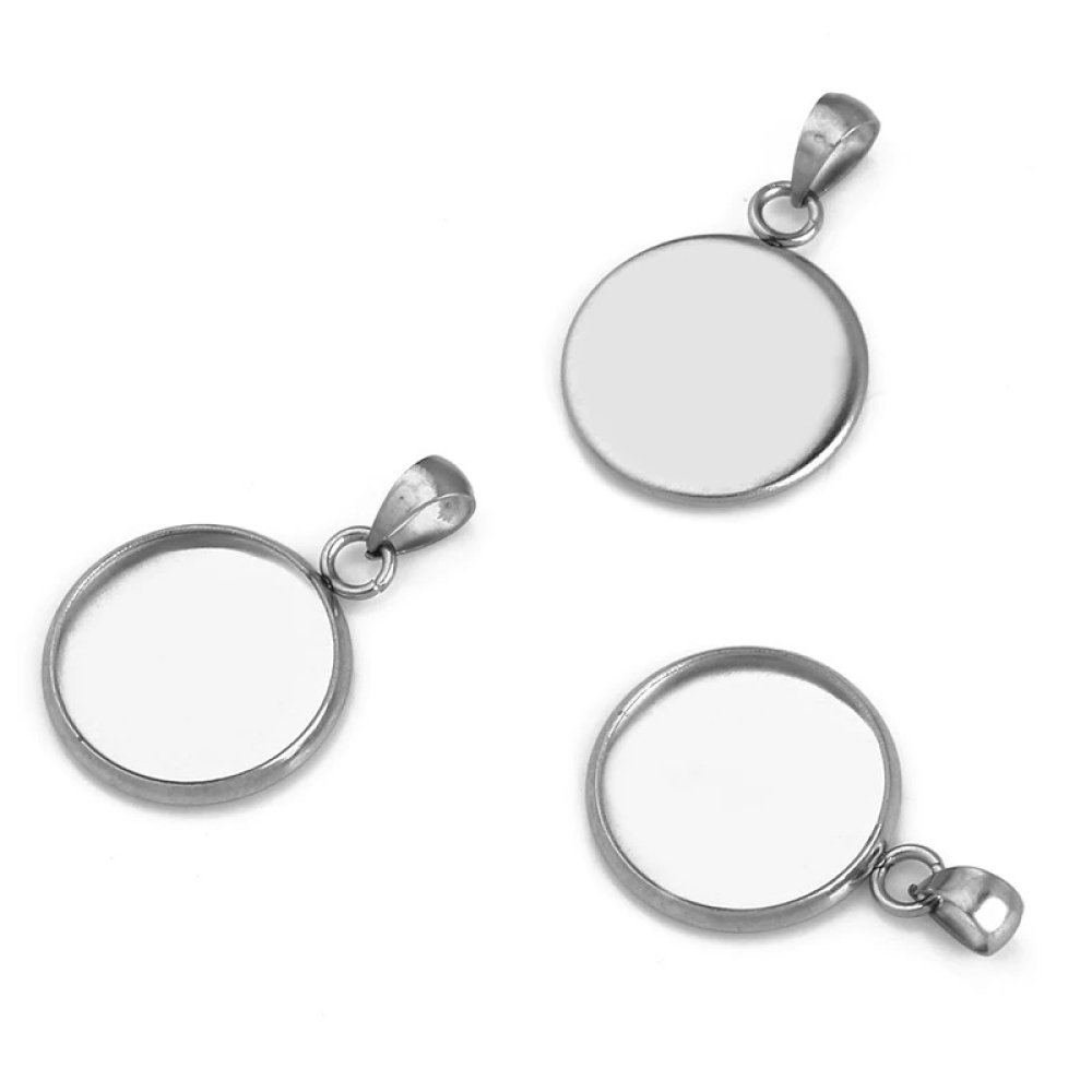 Porta cabochon rotondo 16 mm Acciaio inox N°04