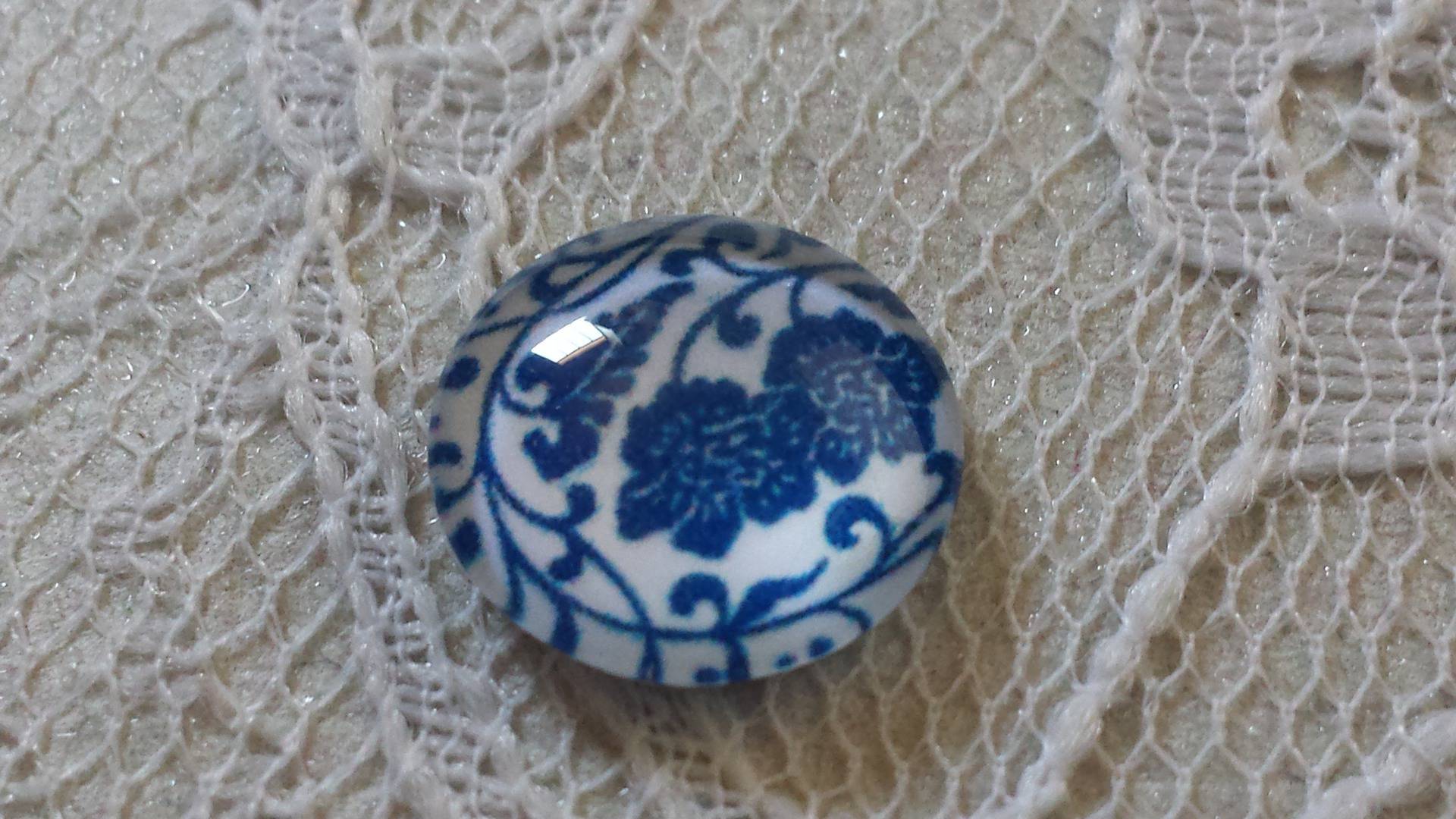 cabochon in vetro rotondo 12 mm fiore blu 028 