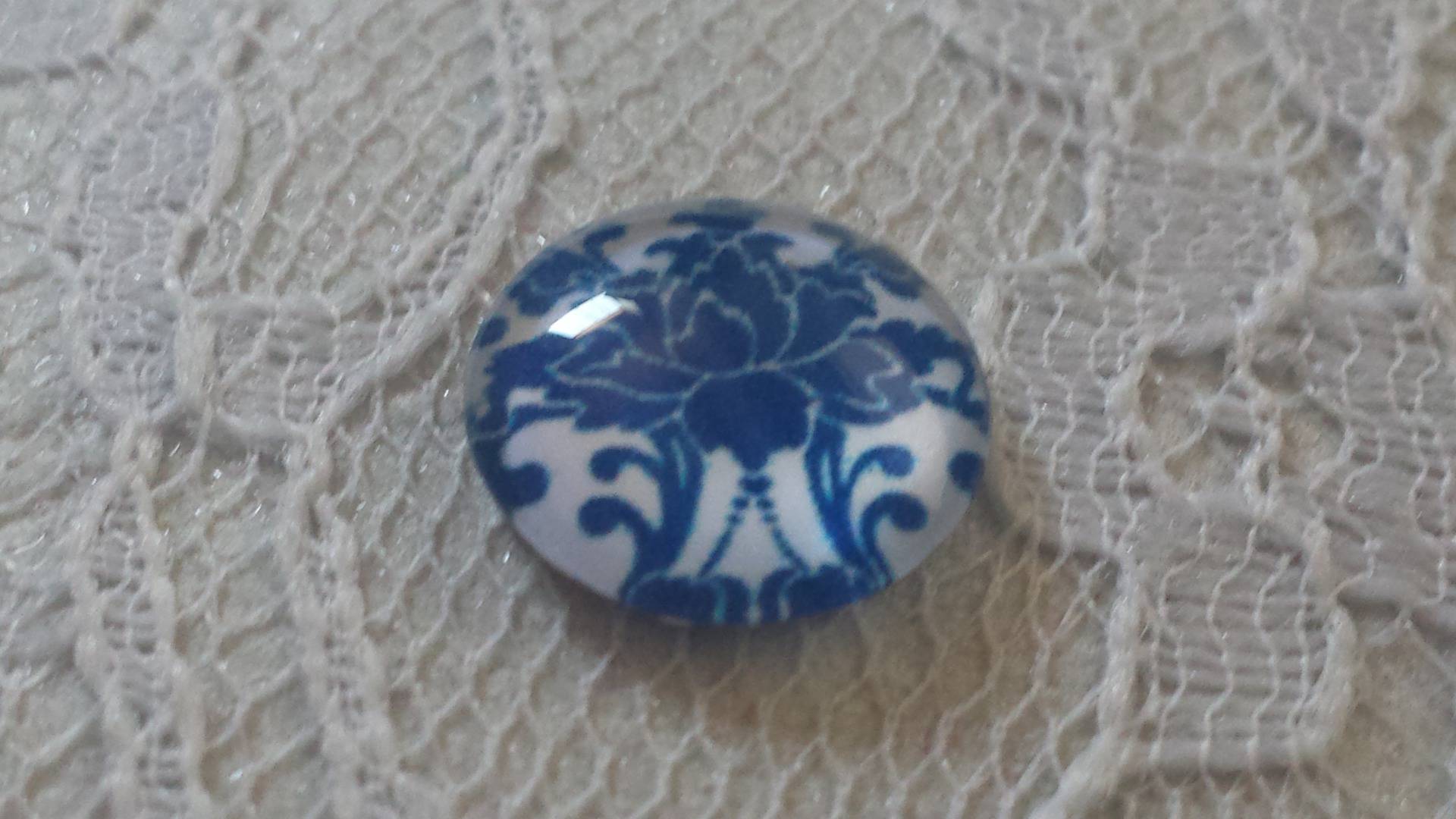 cabochon in vetro rotondo 12mm blu fiore 024 