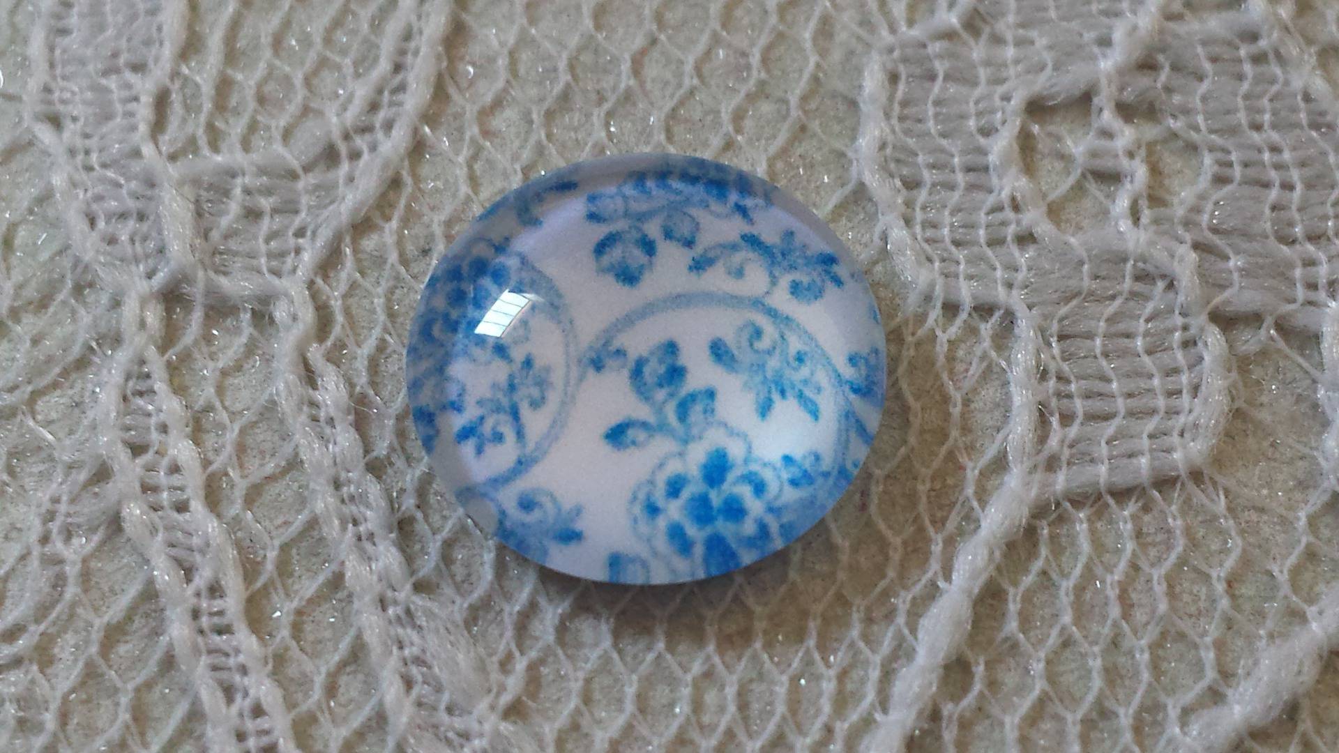 cabochon in vetro rotondo 12 mm fiore blu 014 