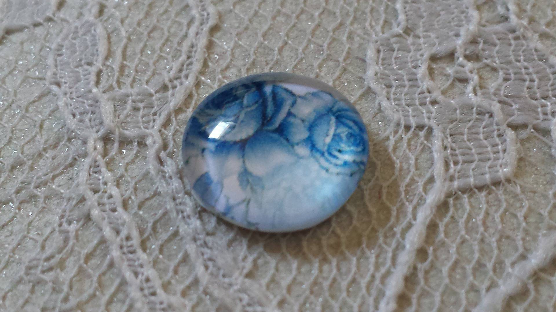 vetro cabochon rotondo 12mm blu fiore 010 