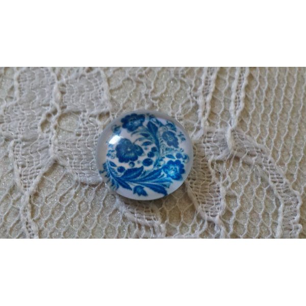 cabochon in vetro rotondo 12mm fiore blu 003 