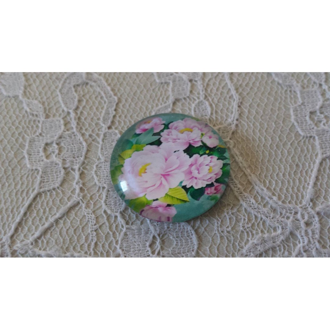 cabochon rond en verre 25mm fleur 01-030 