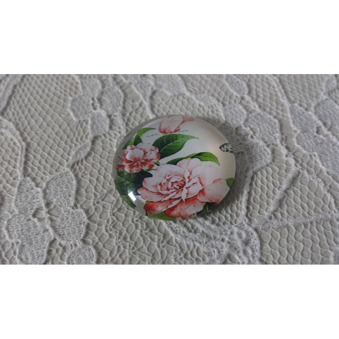 cabochon rond en verre 25mm fleur 01-009 