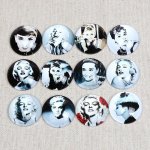 Lotto di 20 cabochon rotondi in vetro 25 mm Marilyn - Audrey Hepburn