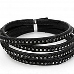Pelle 06 mm nera intarsiata con strass 1 metro
