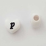 Perle Cœur Lettre P Blanc Noir 11mm