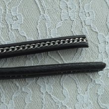 Pelle Regaliz nera da 10 mm con catena d'argento da 20 cm