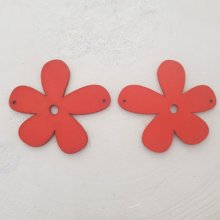 Fiore Ciondolo o connettore in legno 57 mm Rosso
