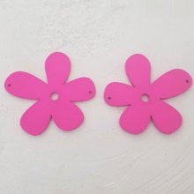 Ciondolo o connettore in legno a forma di fiore 57 mm rosa fluorescente
