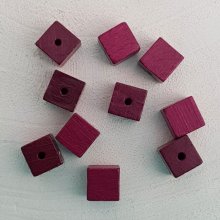 10 Perline di legno Cubo / Quadrato 10 mm Bordeaux