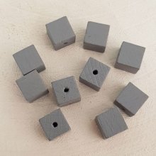10 Perline di legno Cubo / Quadrato 10 mm Grigio Medio