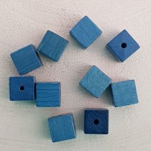 10 Perline di legno Cubo / Quadrato 10 mm Turchese