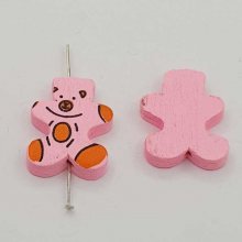 Perlina di legno, forma di orso rosa N°01-01