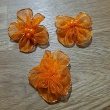 Set di 3 fiori colorati Tessuti di organza arancione