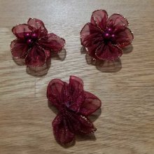 Set di 3 fiori colorati Tessuti di organza Bordeaux