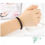 Bracelet Double Cuir Tressé Noir 34 cm Fermoir Clip Argent 925