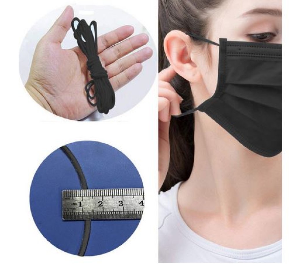 Maschera elastica Poliestere rotonda 2,5 mm Nero