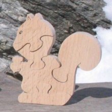 Puzzle in legno 5 pezzi scoiattolo in faggio massiccio, fatto a mano, animali selvatici