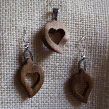 Set di cuori in noce, orecchini e ciondolo, regalo di nozze in legno, San Valentino, fatto a mano