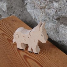 Puzzle in legno asino 4 pezzi in Hetre massiccio fatto a mano, animali della fattoria