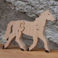 Puzzle di legno 4 pezzi equitazione fatto a mano in legno massiccio, animali della fattoria