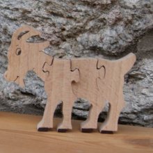 Puzzle di 4 pezzi in legno massiccio capra Hetre fatto a mano, animali della fattoria