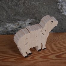 Puzzle in legno 4 pezzi pecora o agnello fatto a mano in legno massiccio, animali della fattoria