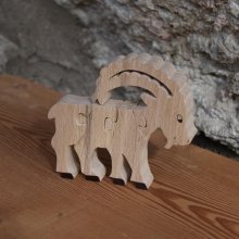 Puzzle in legno 4 pezzi Stambecco in faggio massiccio, fatto a mano, animali di montagna