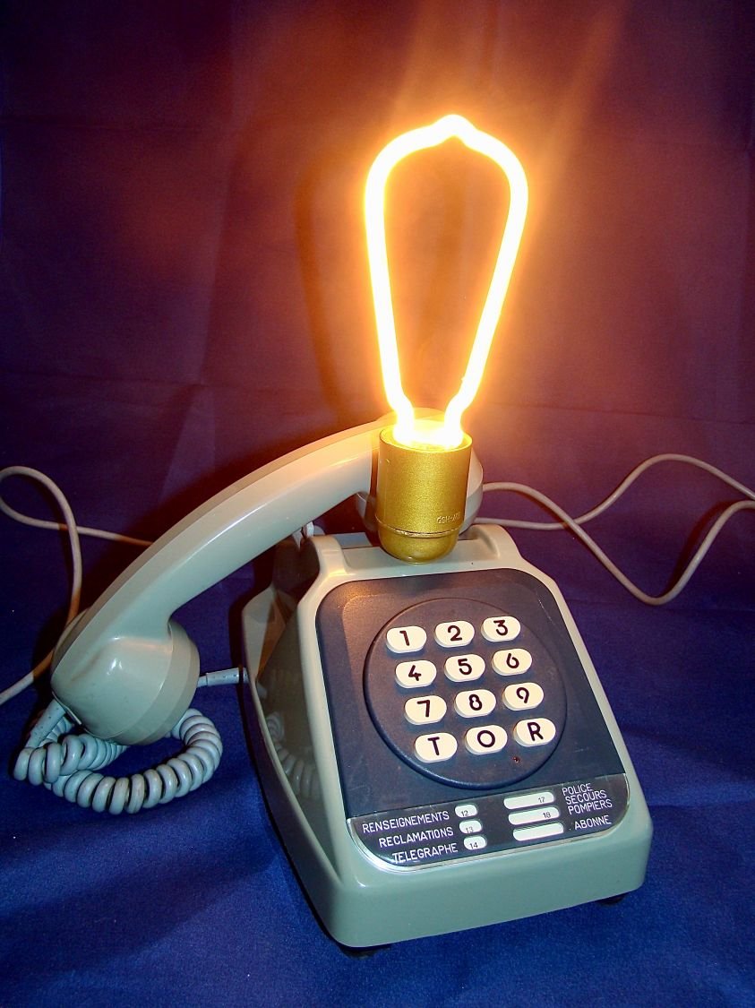 Lampada telefonica al neon blu stile anni '80 