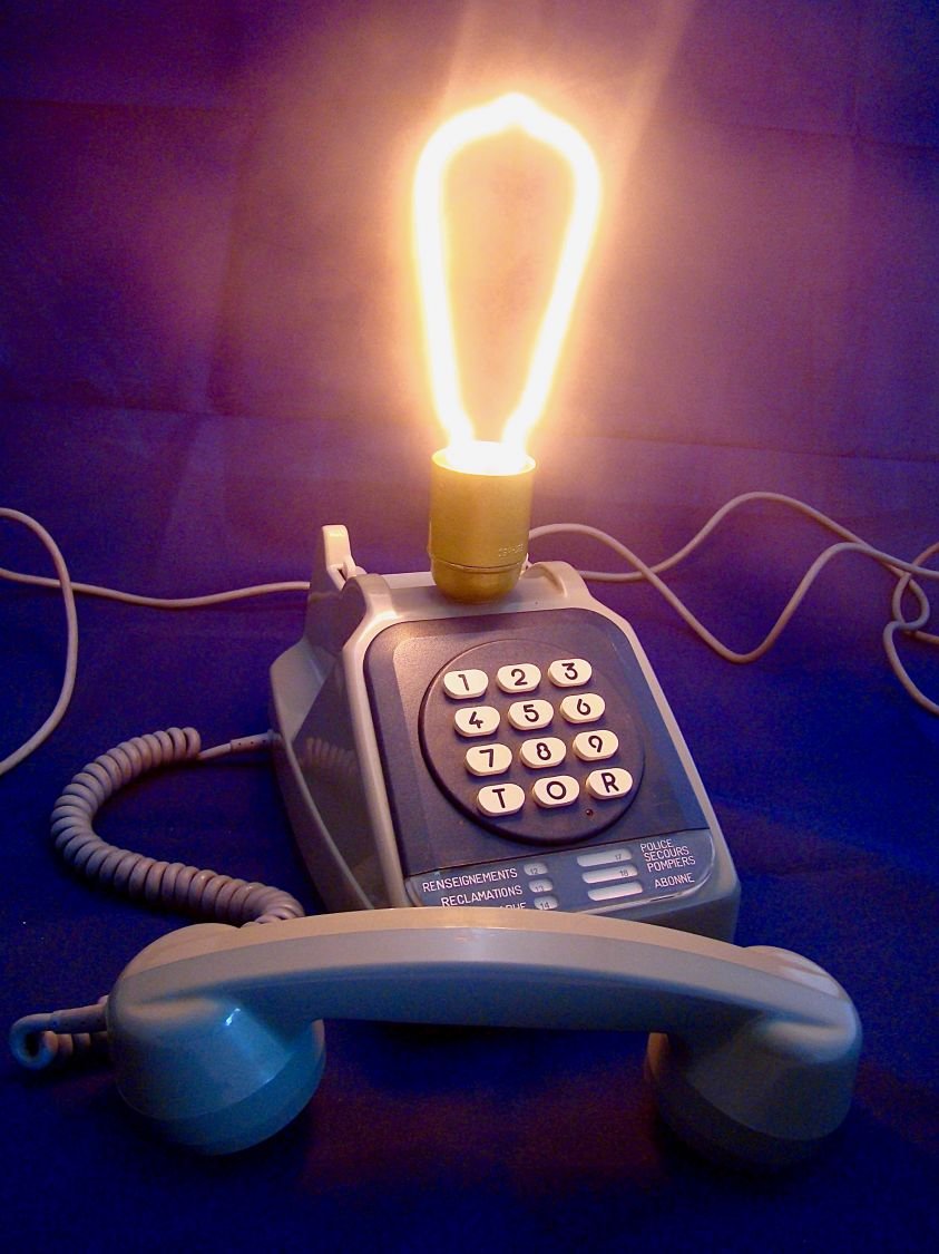 Lampada telefonica al neon blu stile anni '80 