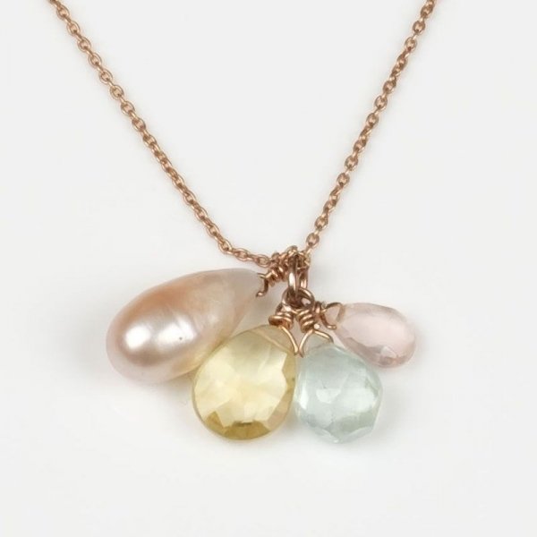 Collana e pendente Creation Tr&eacute;sor n&deg;1 Argento 925, placcato oro rosa, pietre fini multiple