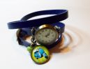 Montre 3 tours cuir bleu cabochon Vespa anis