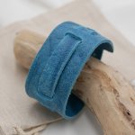 Bracelet manchette double cuir bleu turquoise pour femme