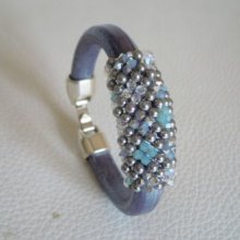 Notice bracelet cuir Regaliz et perles Swarovski Bleu