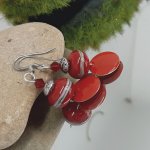 orecchini rossi con filo d'argento orecchini di design per orecchie forate