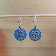 Orecchini pendenti con fiori e arabeschi blu/argento/verde/rosa