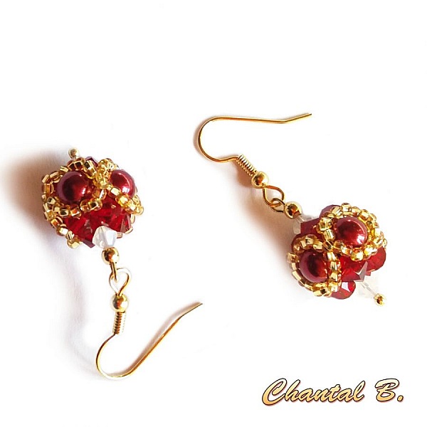 Orecchini swarovski a forma di palla opale bordeaux e oro