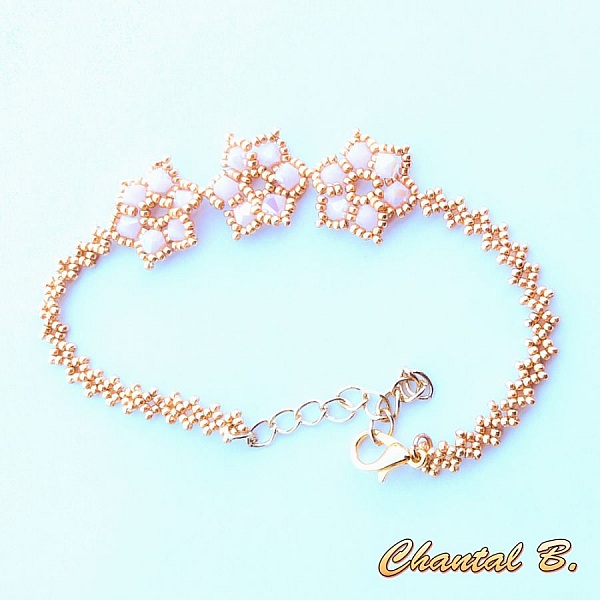 bracciale da sposa con perle intrecciate rosa e oro