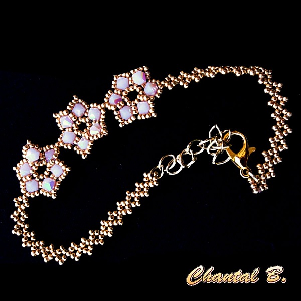 bracciale da sposa con perle intrecciate rosa e oro