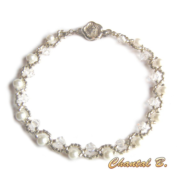 collana di perle intrecciate perle bianche cristallo swarovski e argento matrimonio sera