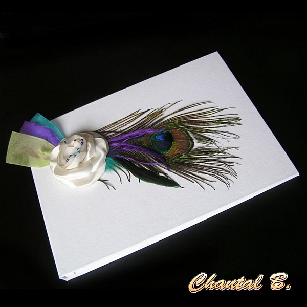 giarrettiera nuziale avorio piuma di pavone e fiore di raso