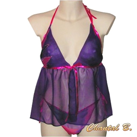 Set di lingerie di San Valentino Bali in seta viola e perizoma dipinto a mano