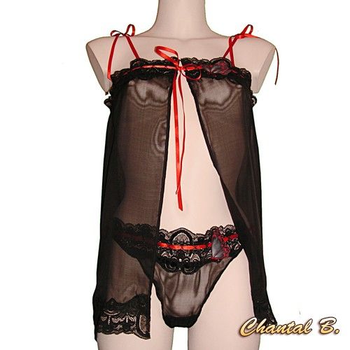 Set di lingerie di San Valentino in seta nera con farfalla rossa Alix