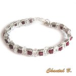 Bracciale San Valentino swarovski siam cube perline preziose intrecciate swarovski e argento