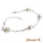 bracciale in cristallo swarovski con perle bianche e perle di vetro intrecciate in argento